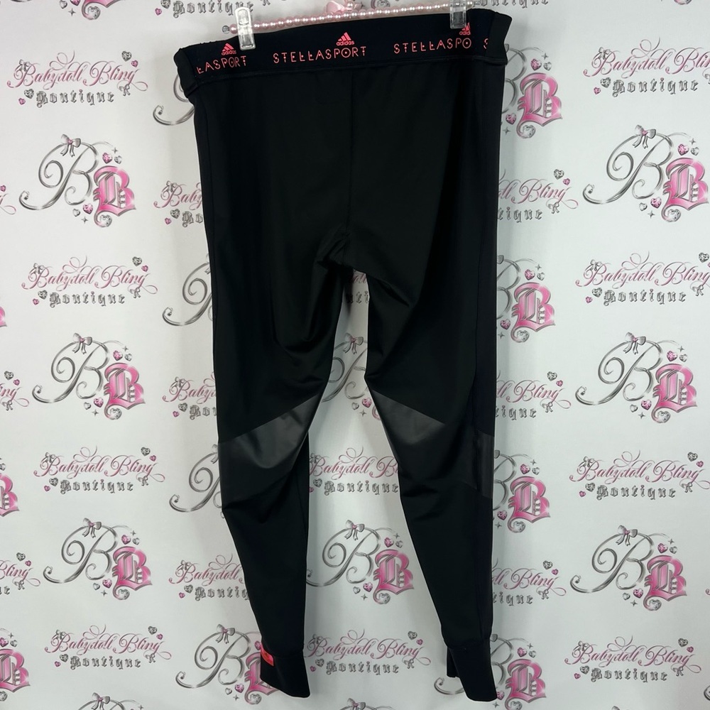 Adidas stellasport Black Leggings with Pink red Accents mesh details sport